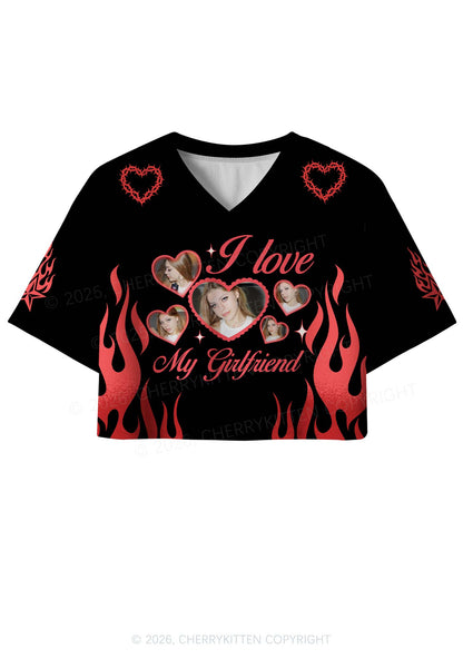 Custom Photos Red Flame I Love My GF BF Y2K Crop Sport Jersey Shirts Cherrykitten
