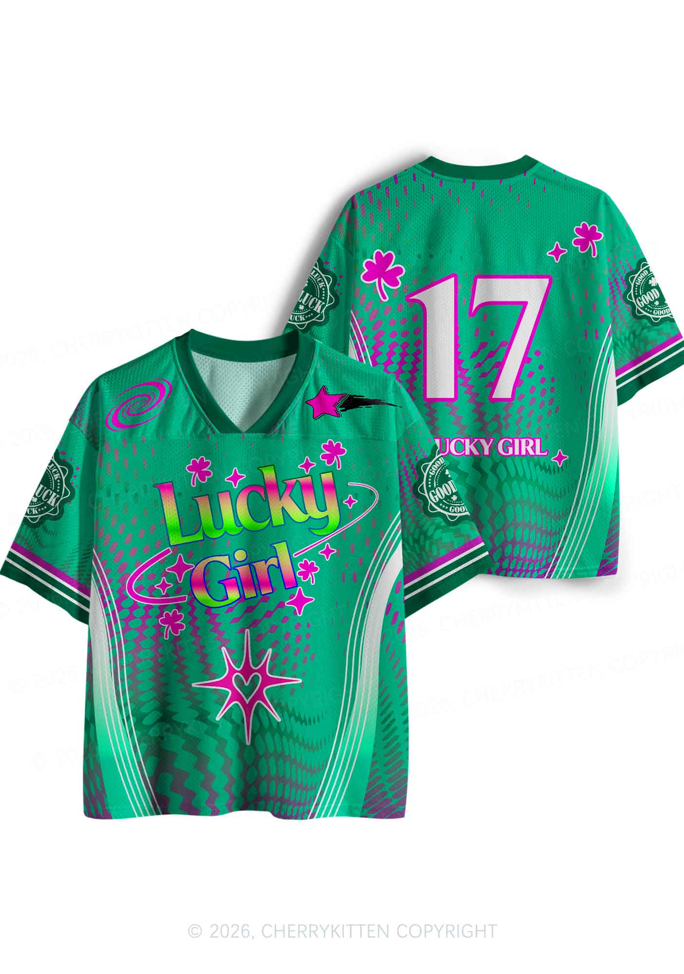 Custom Lucky Girl Pink Shamrock St Patricks Y2K Sport Jersey Shirts Cherrykitten