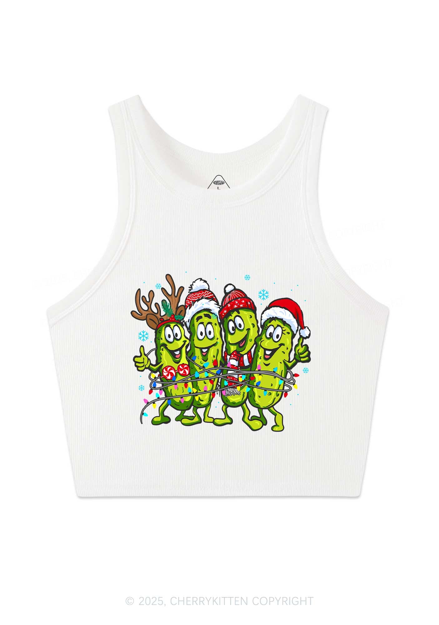 Christmas Cheerful Pickles Y2K Crop Tank Top Cherrykitten