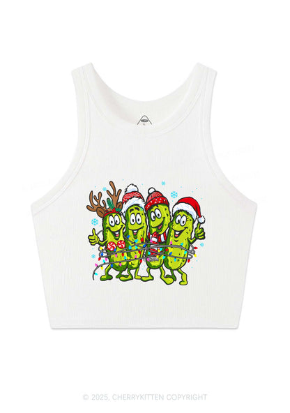 Christmas Cheerful Pickles Y2K Crop Tank Top Cherrykitten