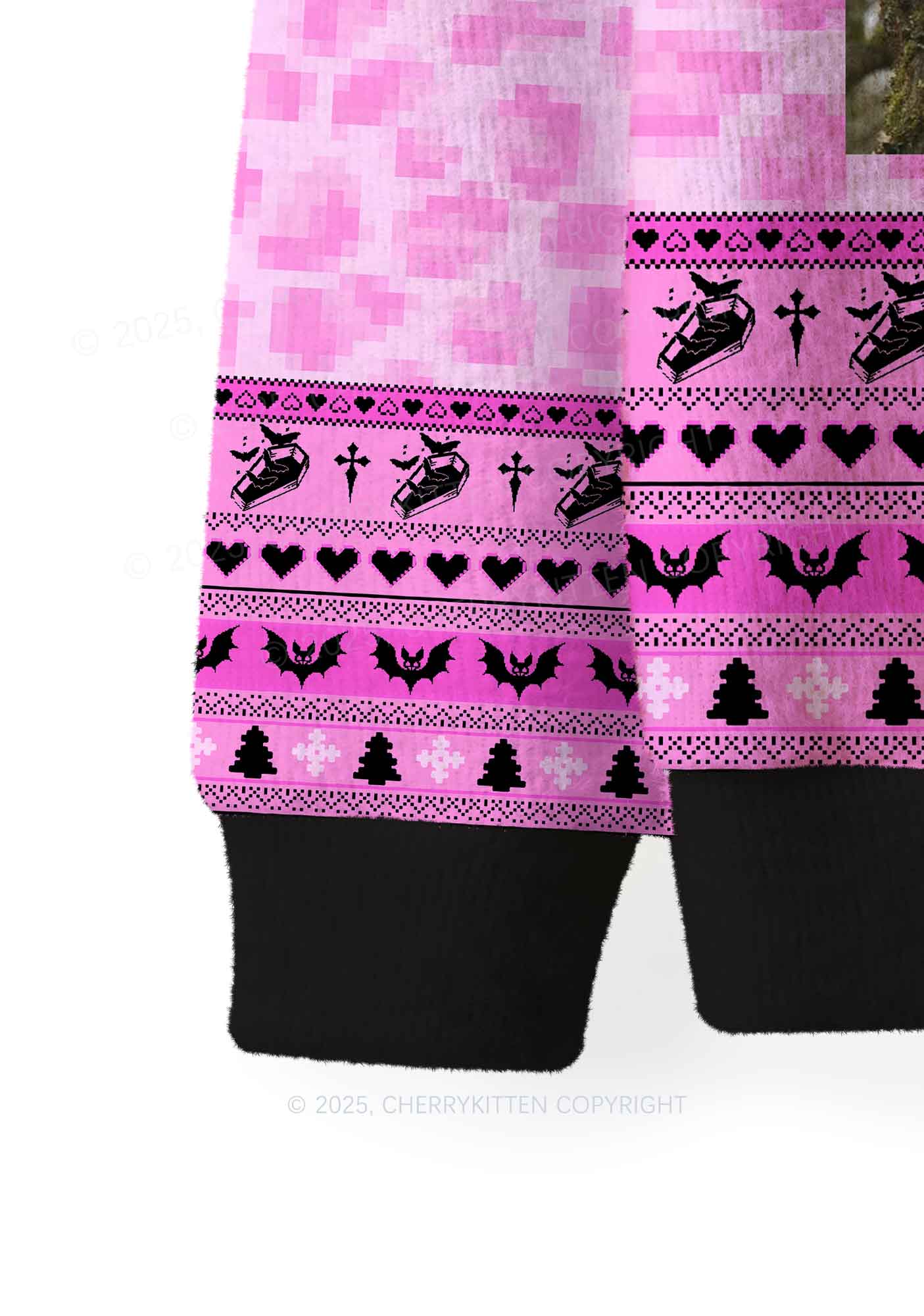 Pink Custom Face Y2K Christmas Knit Sweatshirt Cherrykitten