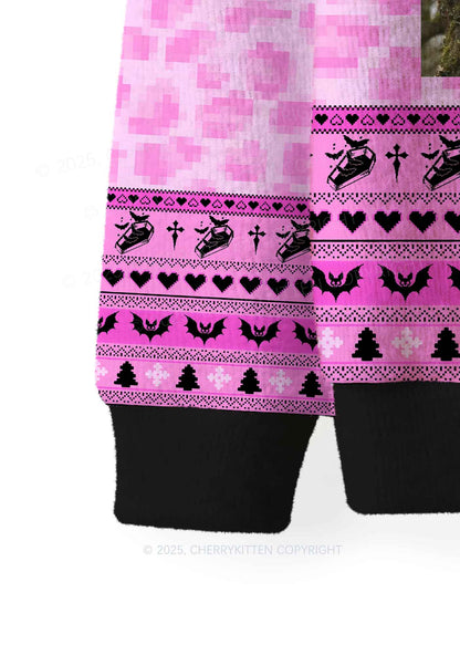 Pink Custom Face Y2K Christmas Knit Sweatshirt Cherrykitten
