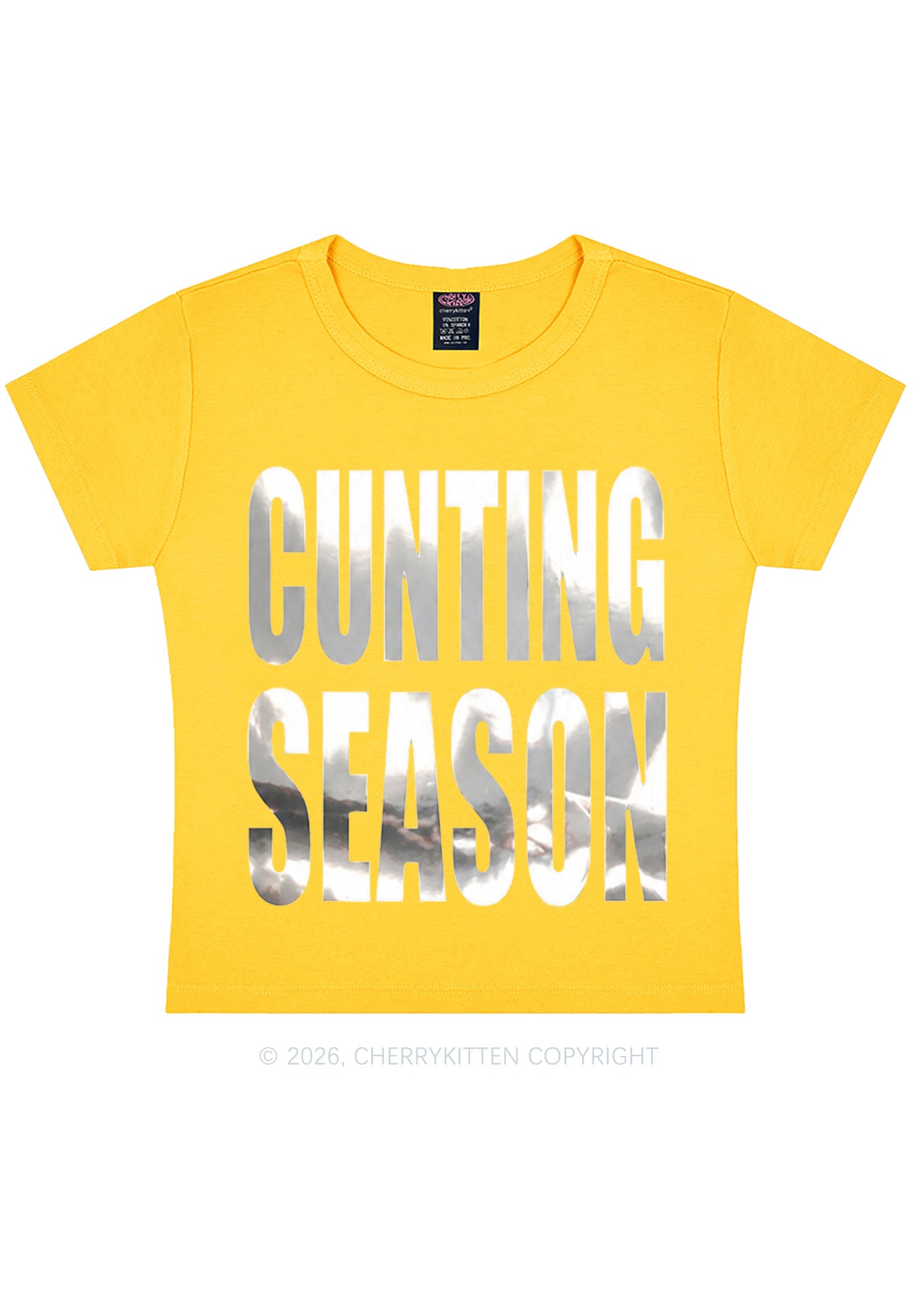 Cxxting Season Silver Foil Printed Y2K Baby Tee Cherrykitten