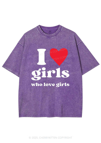 Girls Love Girls Pride Y2K Shirts Washed Tee Cherrykitten