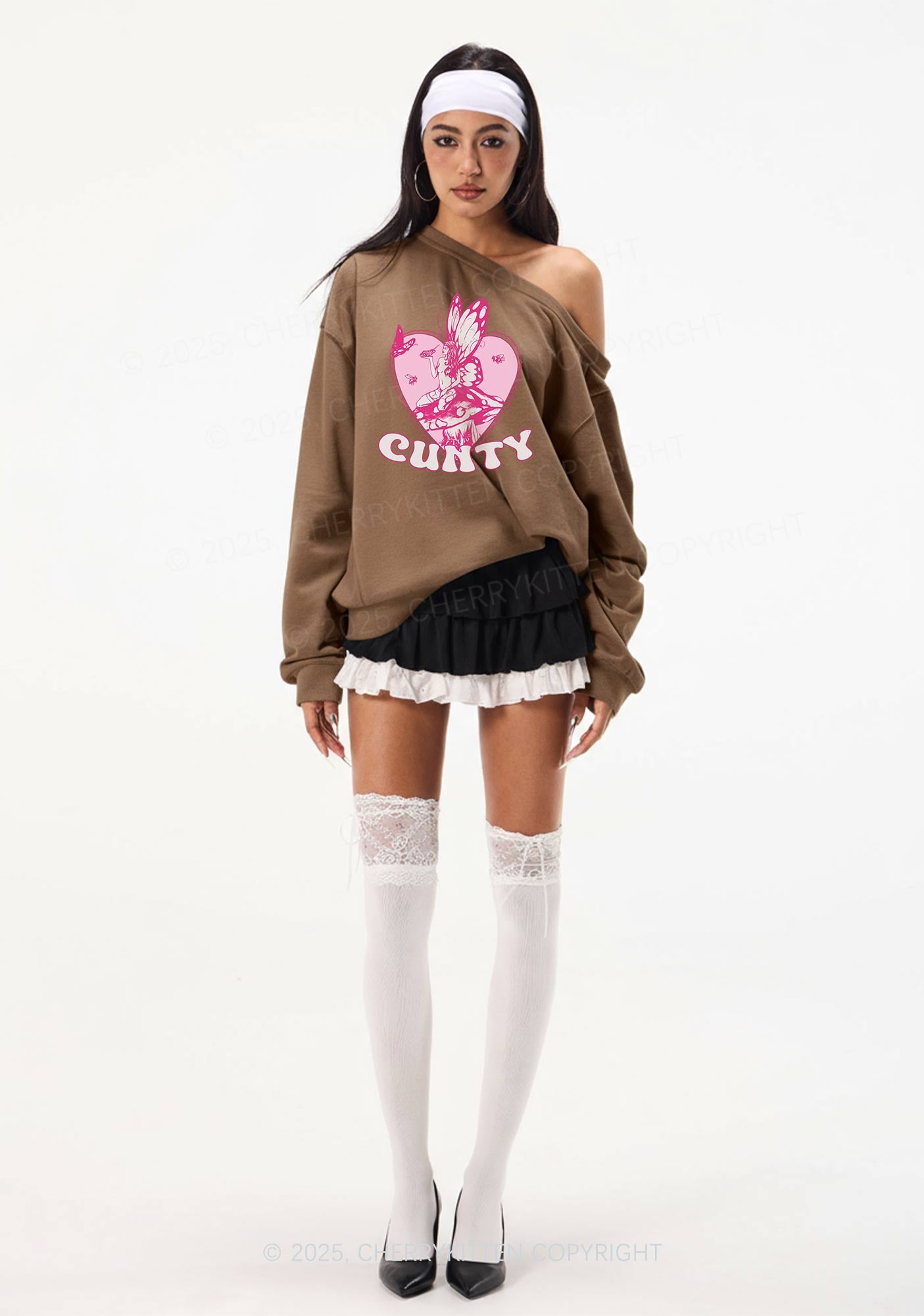 Butterfly Cxnty Y2K Off Shoulder Sweatshirts Cherrykitten