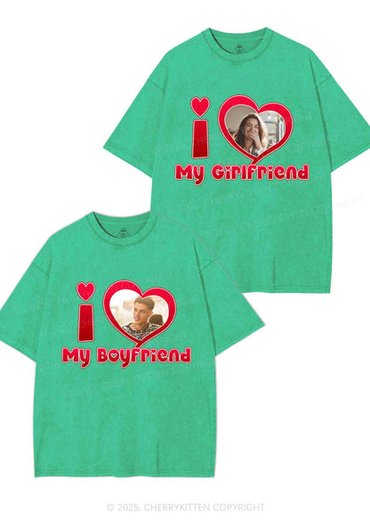 Custom BF GF Red Heart Y2K Valentine's Day Washed Tee Cherrykitten