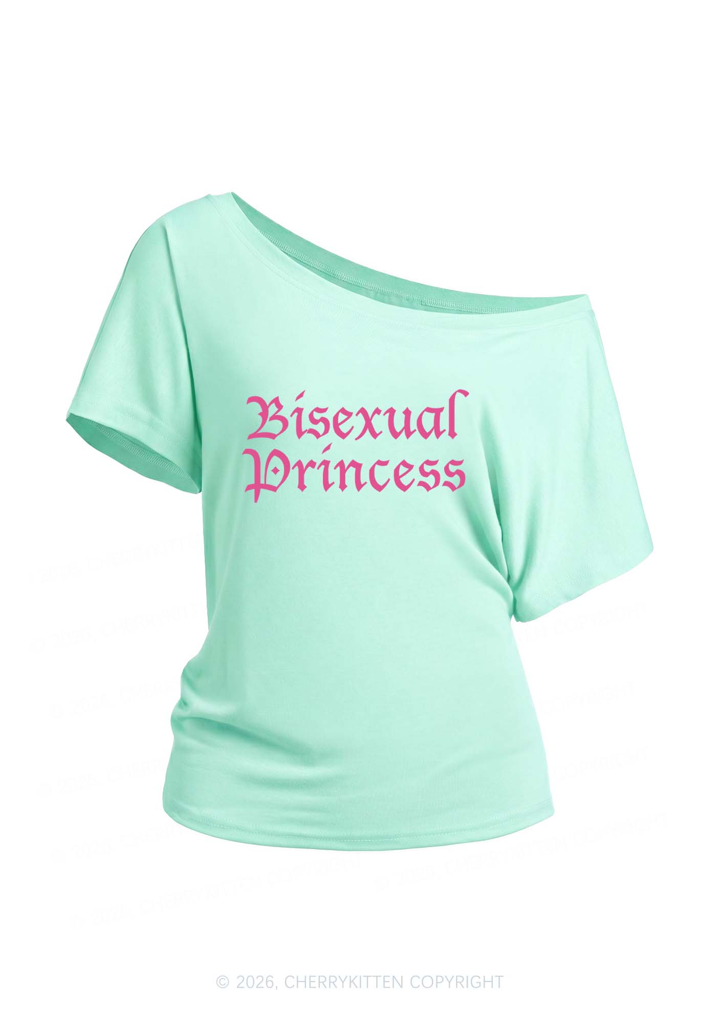 Bisexual Princess Pride Y2K Off Shoulder Tee Cherrykitten