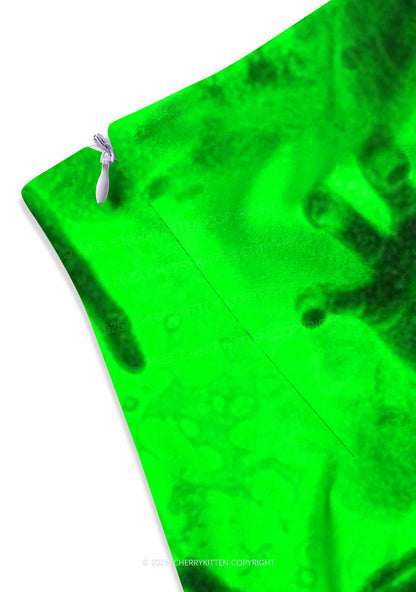 Halloween Green Hands Frenzy Y2K Print Mini Skirt Cherrykitten