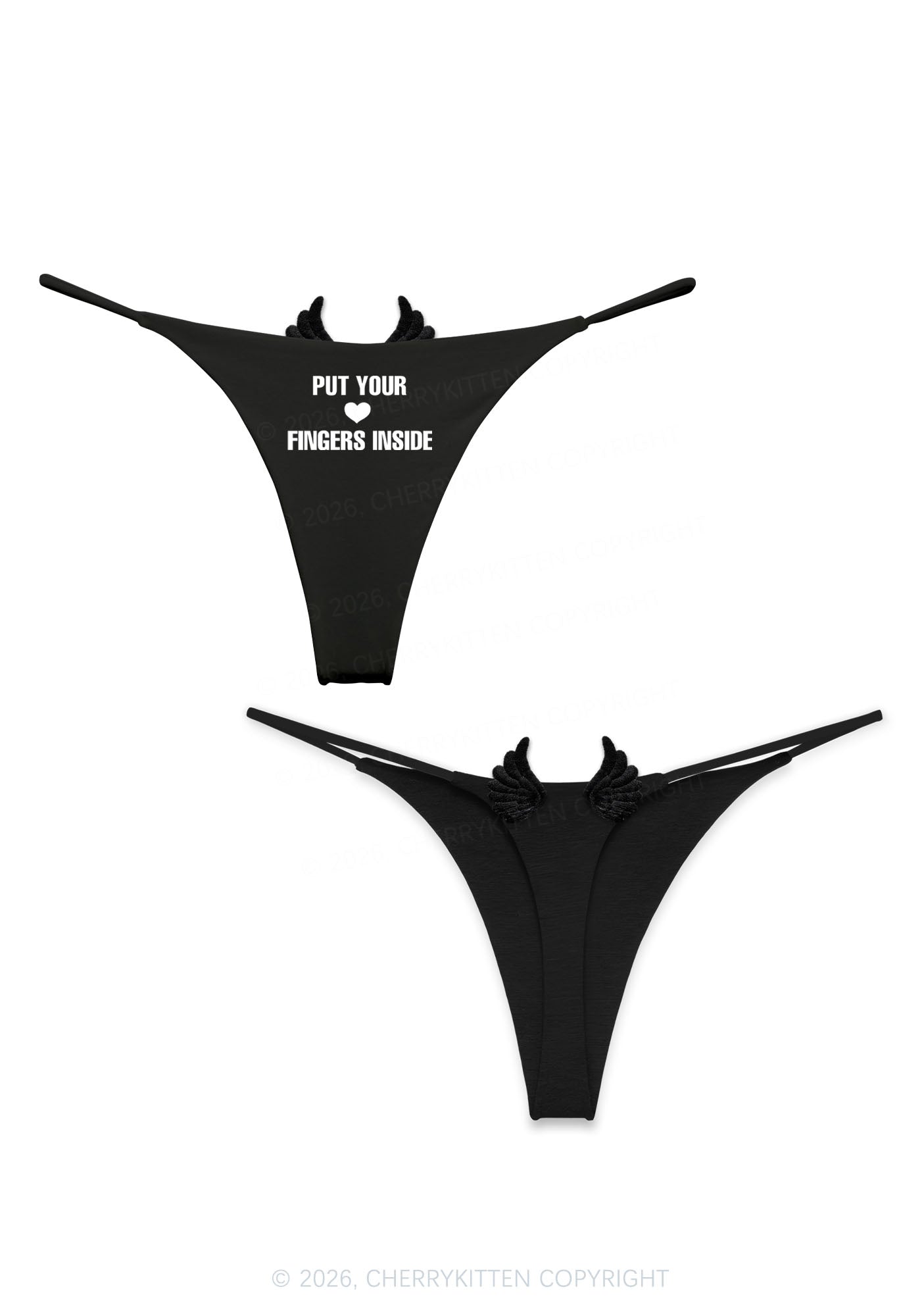Put Your Fingers Inside Me Y2K Bikini String Thong With Black Wings Cherrykitten