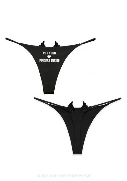 Put Your Fingers Inside Me Y2K Bikini String Thong With Black Wings Cherrykitten