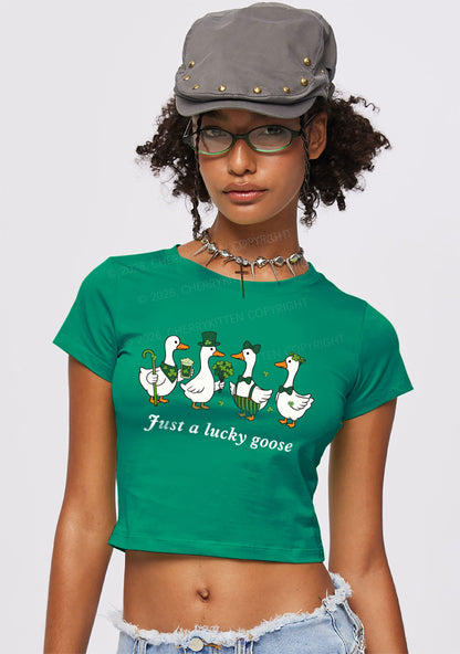 Just A Lucky Goose St Patricks Y2K Baby Tee Cherrykitten