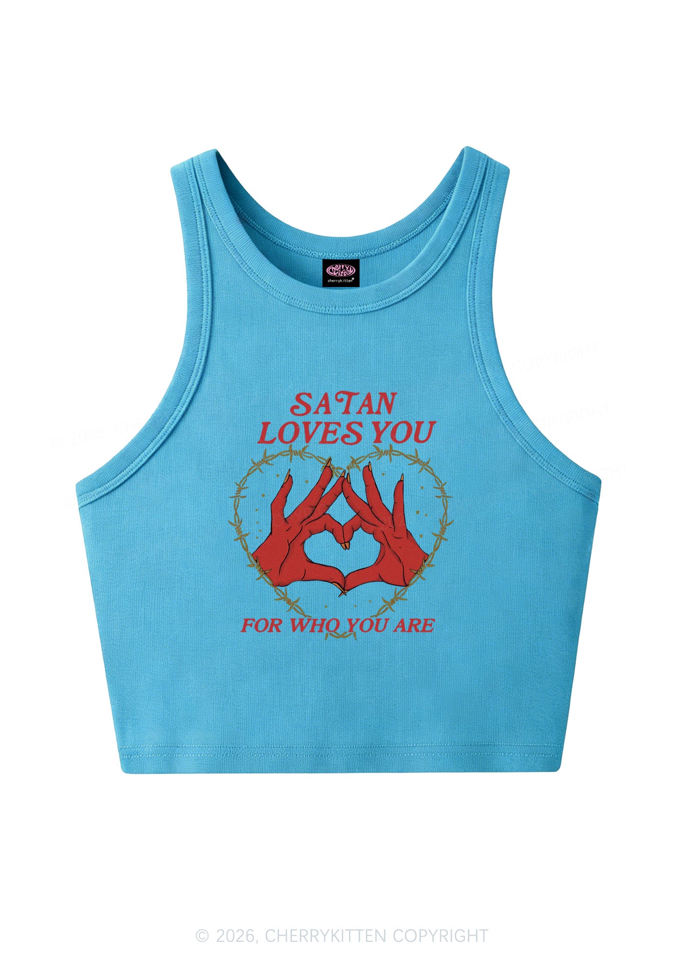 Satan Loves You Heart Halloween Y2K Crop Tank Top Cherrykitten