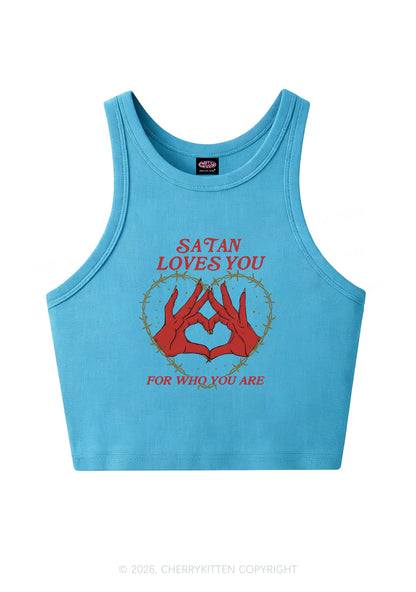 Satan Loves You Heart Halloween Y2K Crop Tank Top Cherrykitten