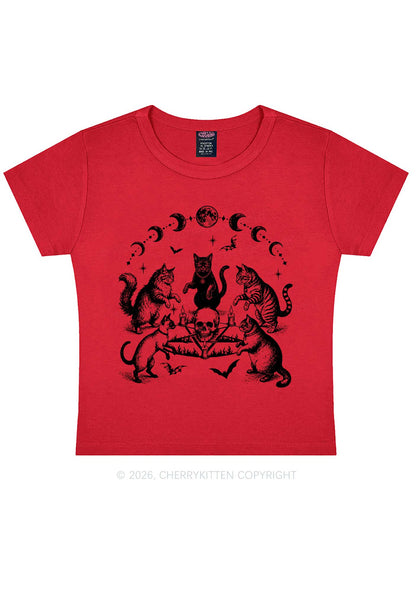 Halloween Cats Moon Phase Skull Y2K Baby Tee Cherrykitten