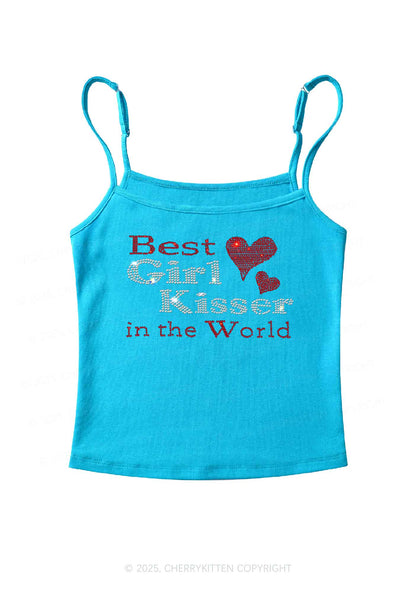 Rhinestone Best Girl Kisser Pride Y2K Spaghetti Strap Cami Cherrykitten