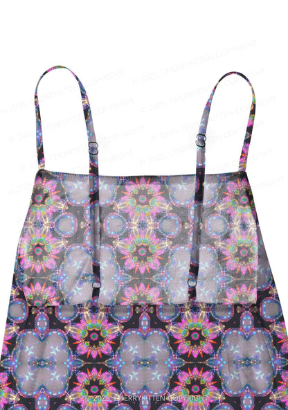 Rainbow Glow Y2K Mesh Slip Dress Cherrykitten