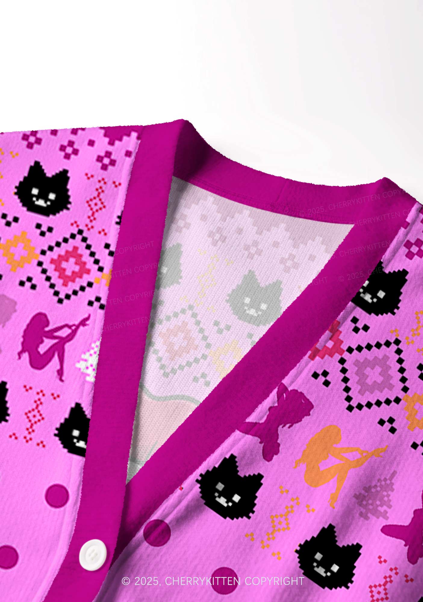 Lesbian Kissing Pride Y2K Christmas Cardigan Knit Sweatshirt Cherrykitten