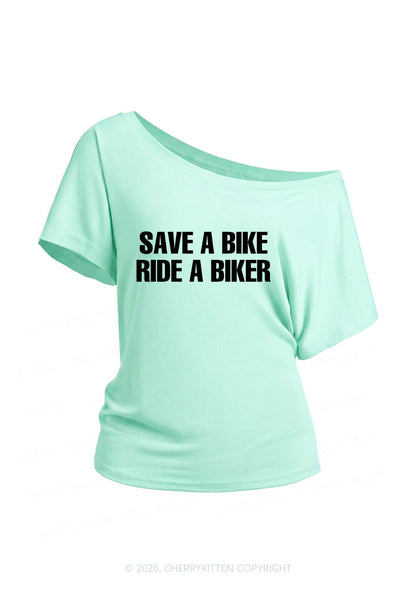 Save Bike Ride Biker Y2K Off Shoulder Tee Cherrykitten