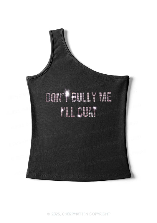 Rhinestone Dont Bully Me Y2K One Shoulder Tank Top Cherrykitten