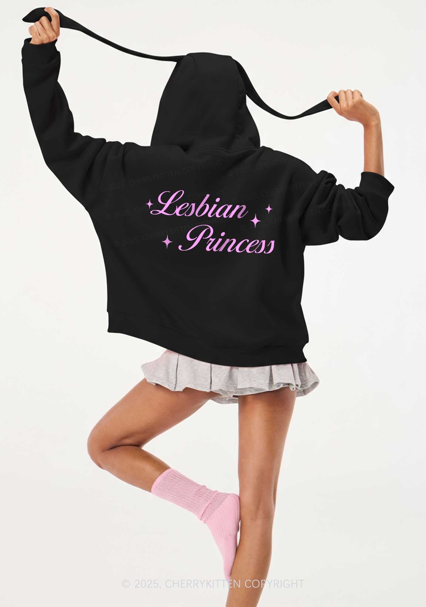 Lesbian Princess Pride Y2K Bunny Ear Zip Hoodie Cherrykitten