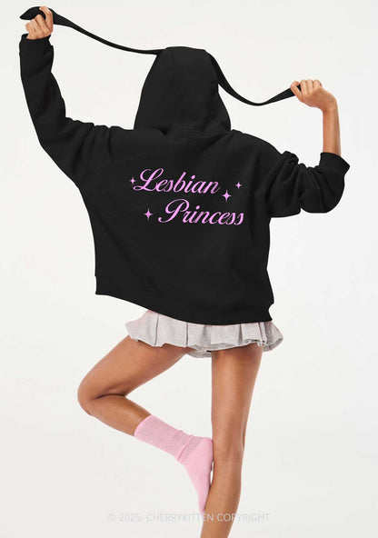 Lesbian Princess Pride Y2K Bunny Ear Zip Hoodie Cherrykitten