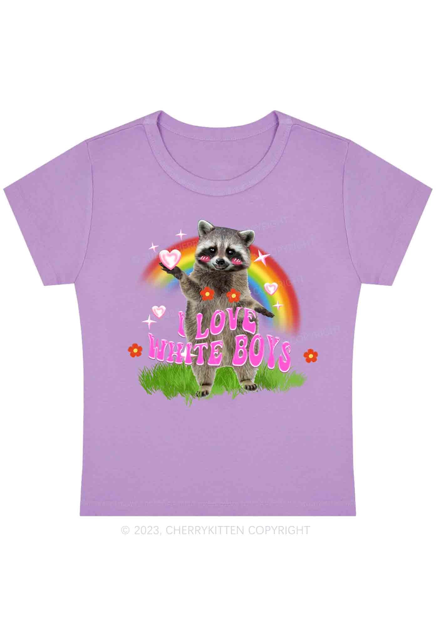 Curvy I Love White Boys Rainbow Raccoon Y2K Baby Tee Cherrykitten