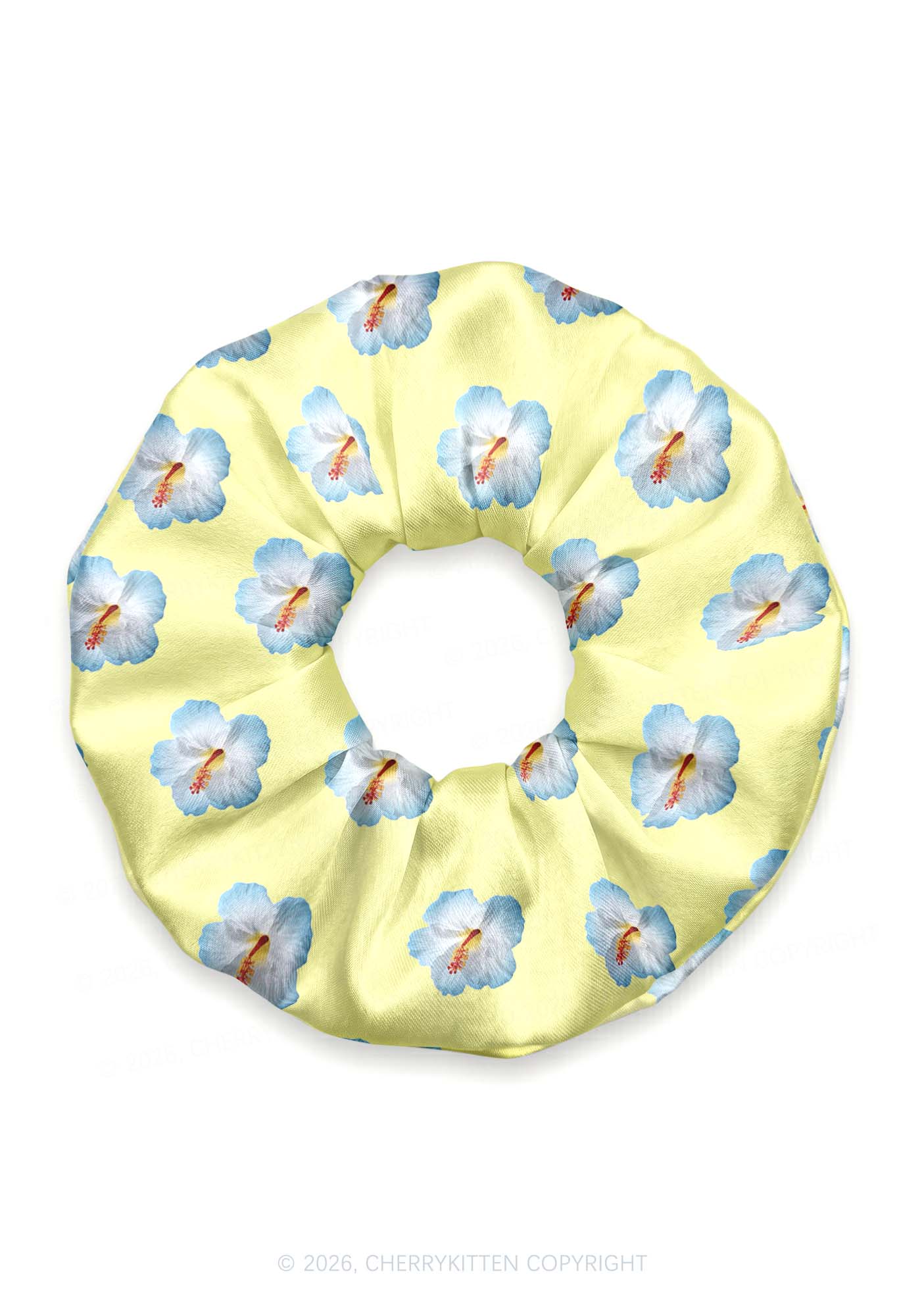 Pale Yellow Hibiscus Y2K Hair Scrunchie Cherrykitten