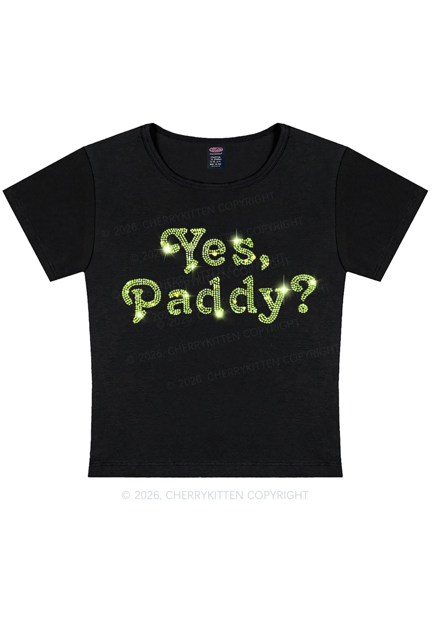 Rhinestone Yes Paddy St Patricks Y2K Baby Tee Cherrykitten