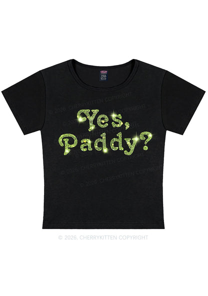 Rhinestone Yes Paddy St Patricks Y2K Baby Tee Cherrykitten