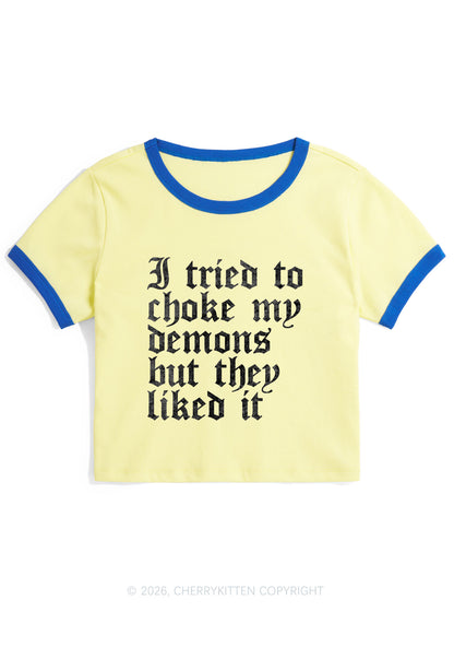Halloween Choke Demons They Liked Y2K Ringer Tee Cherrykitten