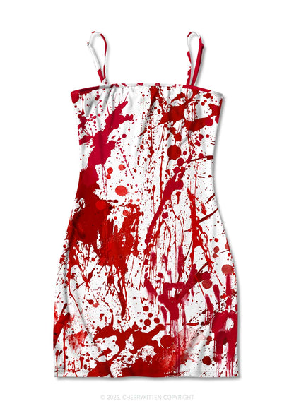 Halloween Red Blood On White Y2K Print Slip Dress Cherrykitten