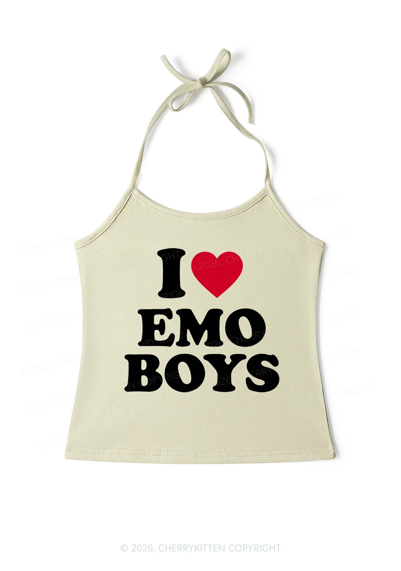 I Love Emo Boys Y2K Halter Neck Cami Cherrykitten