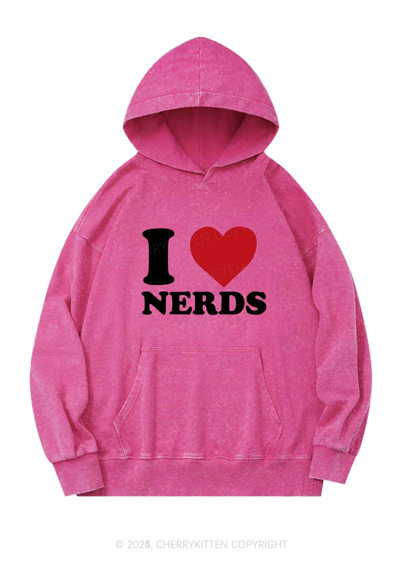 I Love Nerds Y2K Washed Hoodie Cherrykitten