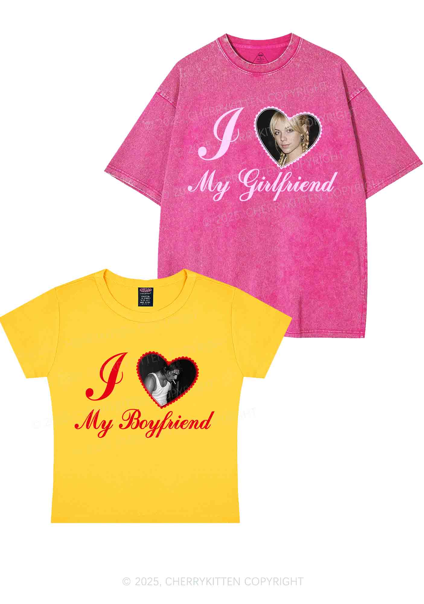 Custom Heart My BF GF Y2K Valentine's Day Couple Shirt Cherrykitten