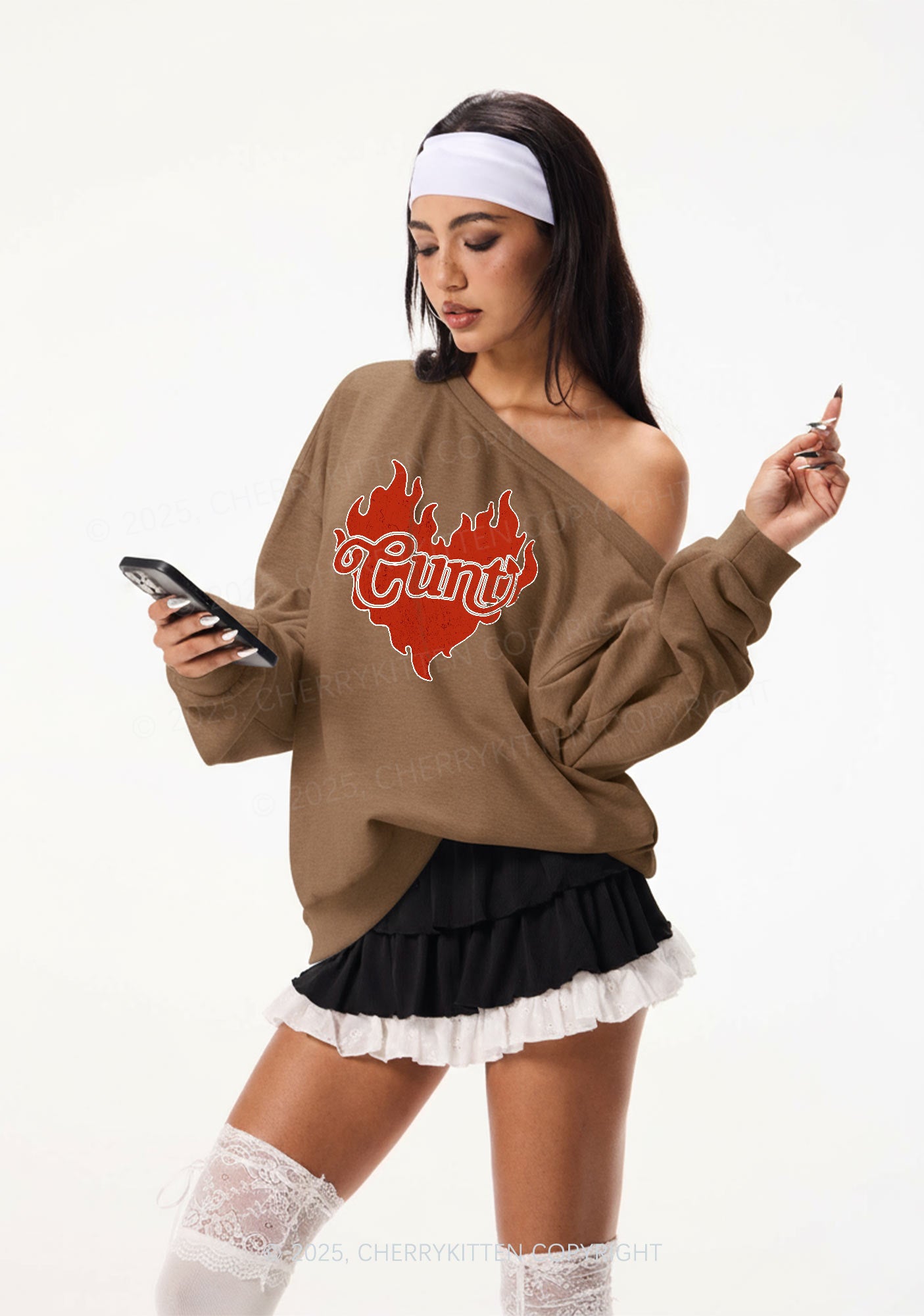 Cxxt Devil Y2K Off Shoulder Sweatshirts Cherrykitten