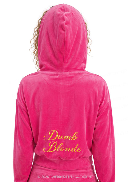 Glitter Dumb Blonde Y2K Velvet Tracksuit Set Cherrykitten