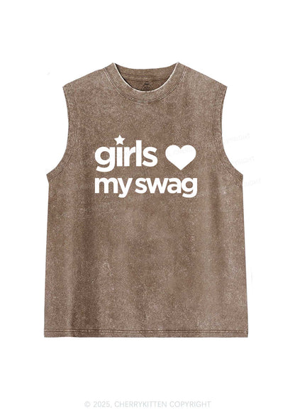 Girls Love My Swag Pride Y2K Washed Muscle Tank Cherrykitten