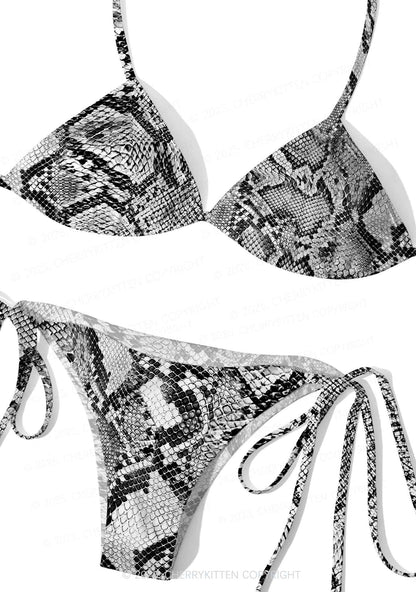 Black Snake Skin Pattern Y2K Print Bikini Set Cherrykitten