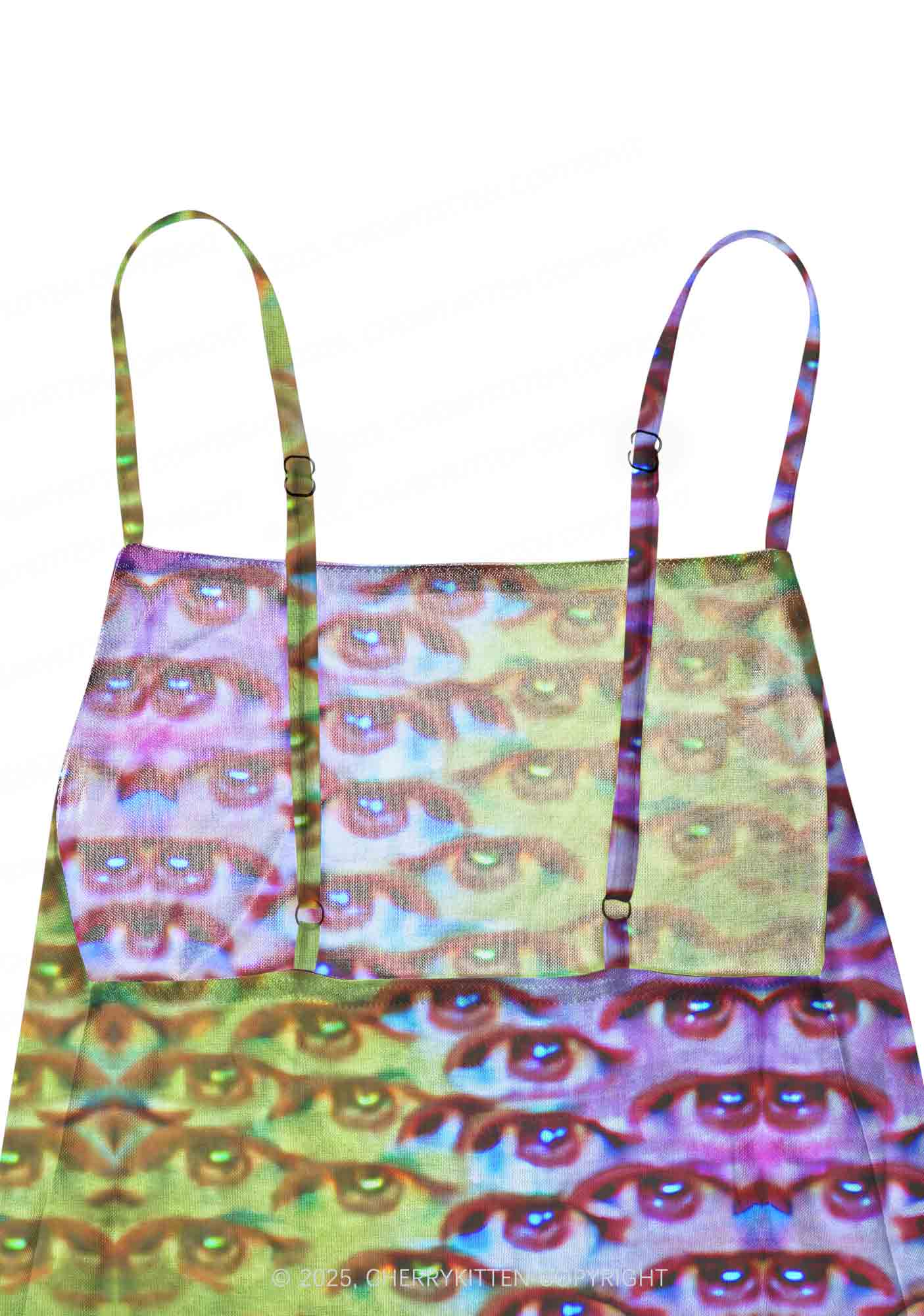 Halloween Spectrum Eyes Y2K Mesh Slip Dress Cherrykitten