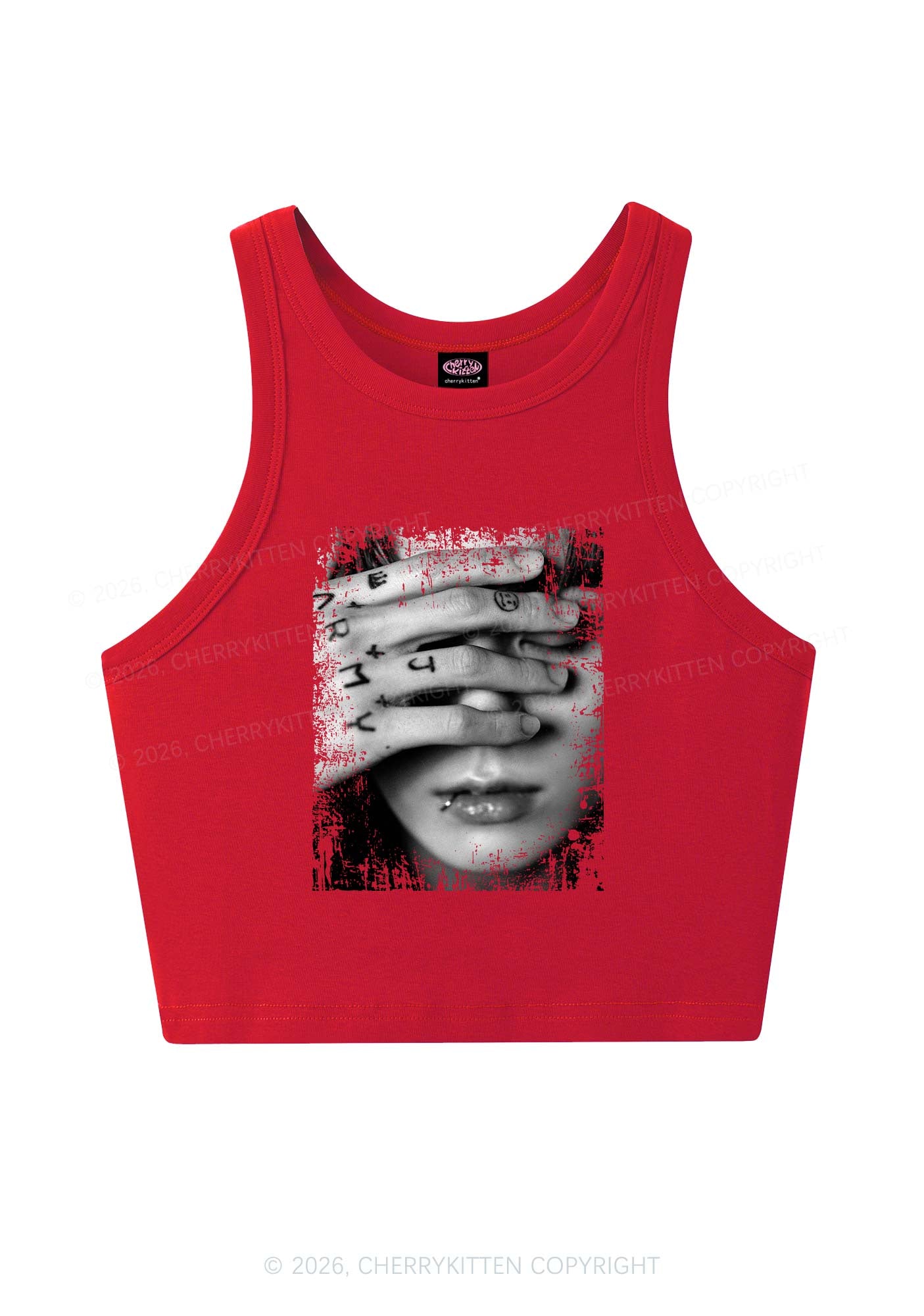 Tattoo Hand Portrait Kpop Y2K Crop Tank Top Cherrykitten