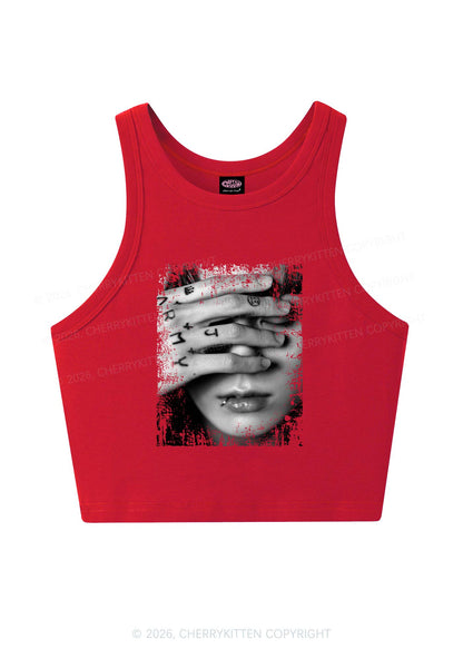 Tattoo Hand Portrait Kpop Y2K Crop Tank Top Cherrykitten