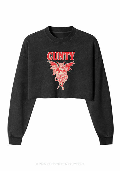 Cunty Satan Y2K Crop Washed Sweatshirts Cherrykitten