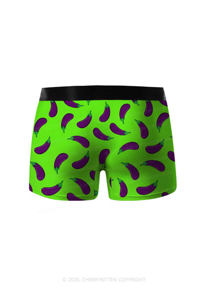 Lime Green Eggplant Y2K Print Men Boxer Briefs Cherrykitten