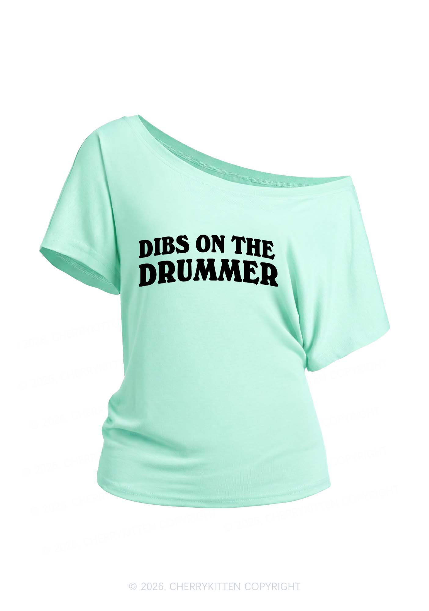 Dibs On The Drummer Y2K Off Shoulder Tee Cherrykitten