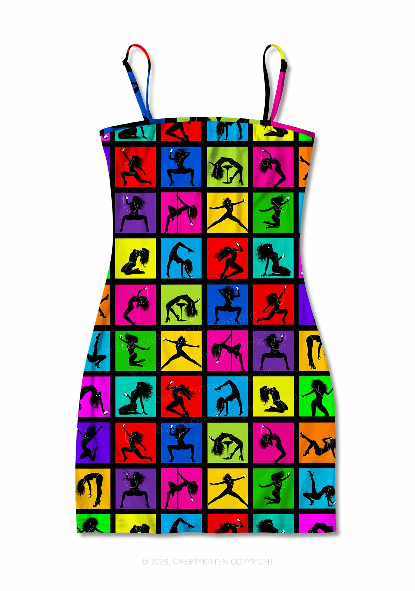 Dancer Silhouette Y2K Print Slip Dress Cherrykitten