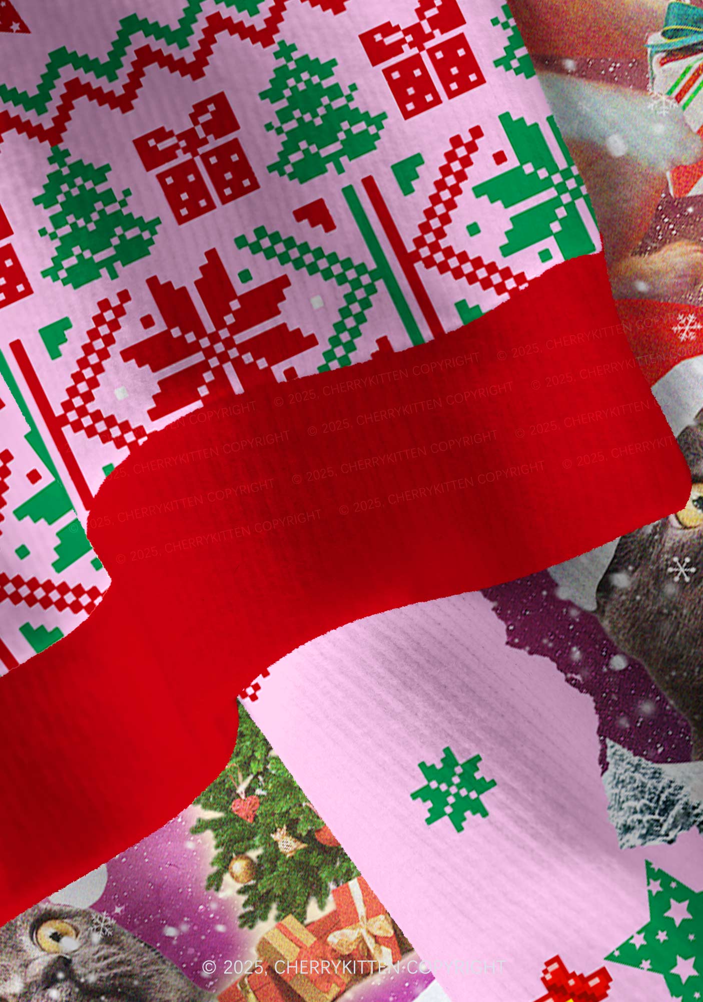 Cats Gift Y2K Christmas Cardigan Knit Sweatshirt Cherrykitten