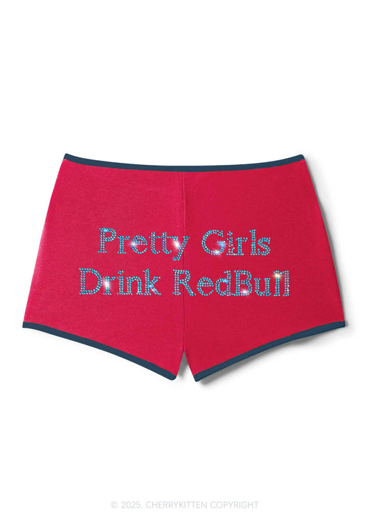 Rhinestone Pretty Girls Drink Red Y2K Booty Shorts Cherrykitten