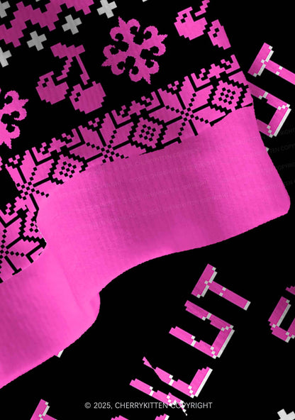 Hot Pink Slxt Y2K Christmas Cardigan Knit Sweatshirt Cherrykitten
