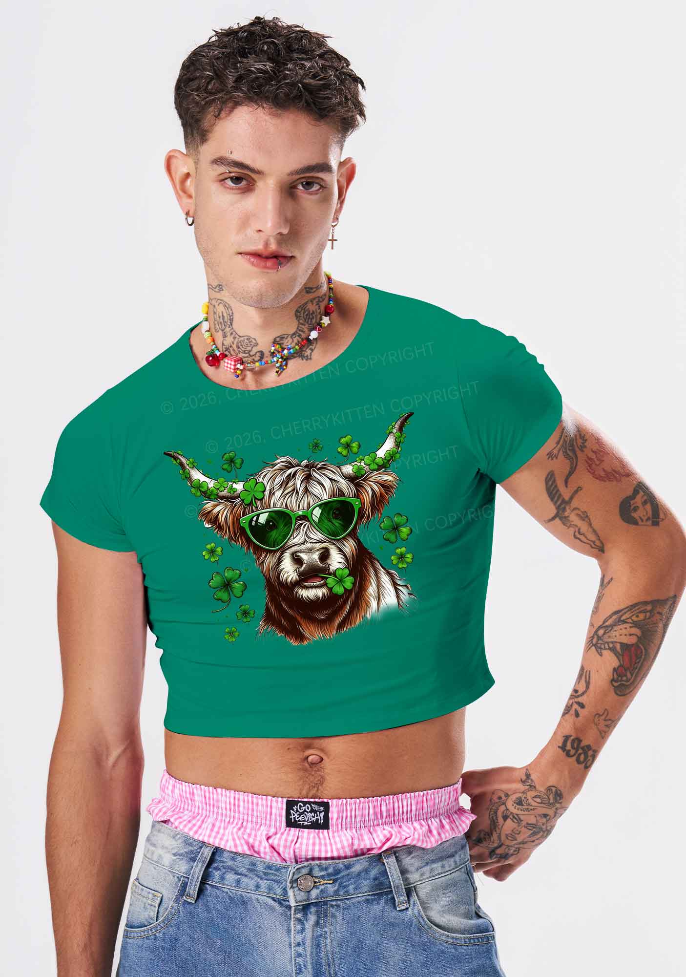 Highland Cow St Patricks Y2K Baby Tee Cherrykitten