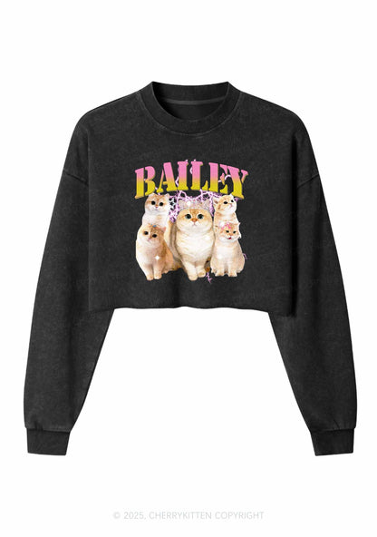 Custom Cat Photo Y2K Crop Washed Sweatshirts Cherrykitten